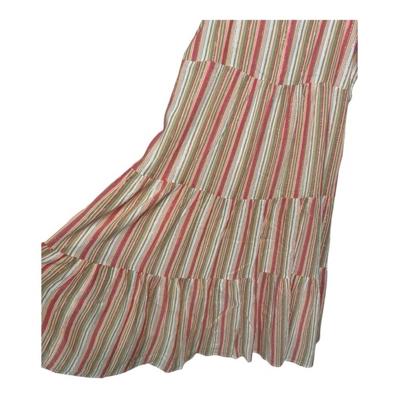 Linda Anderson Striped Square Neck Smocked Back Gold Shimmer Sundress Size Large - Picture 8 of 16